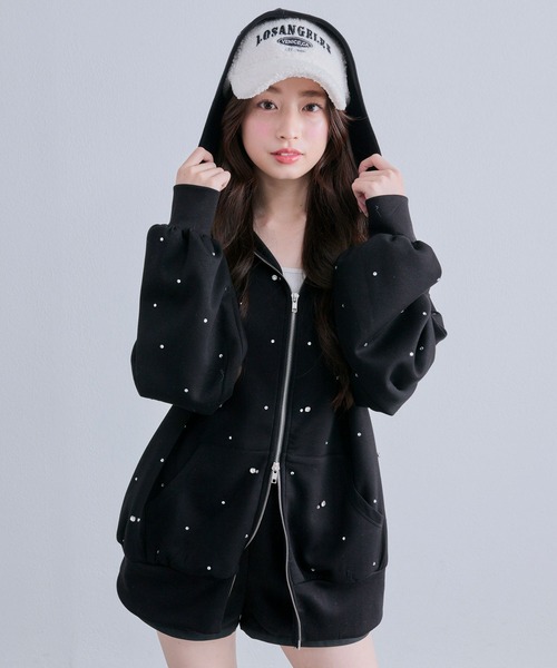 OLIVE des OLIVE（オリーブデオリーブ）の「キラキラZIPパーカー（パーカー・レディース・チャコールグレー/ピンク/オフホワイト/ブラック・FREE）」の3枚目の写真