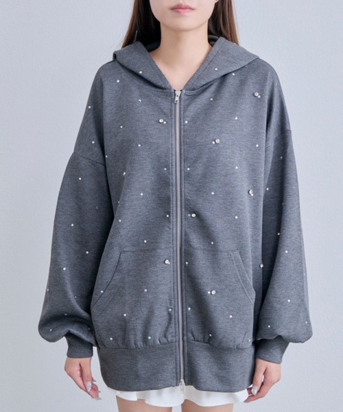 OLIVE des OLIVE（オリーブデオリーブ）の「キラキラZIPパーカー（パーカー・レディース・チャコールグレー/ピンク/オフホワイト/ブラック・FREE）」の5枚目の写真