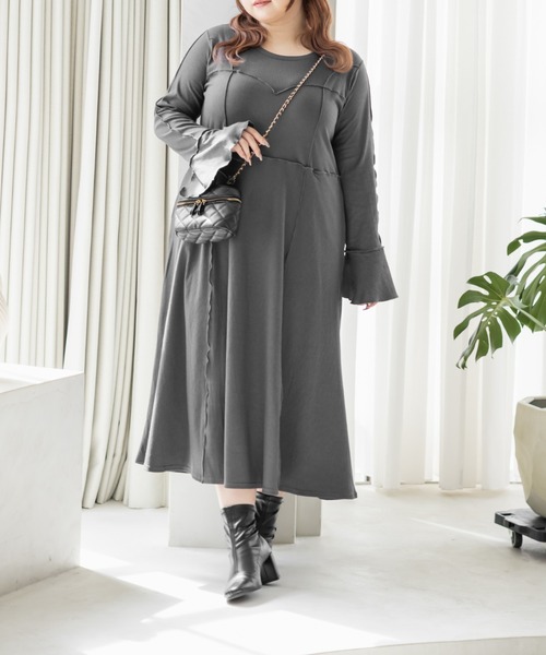 CLETTE(クレット)の「CLETTEオリジナルメロー切替リブワンピース(ワンピース・レディース・モカ/ワイン/チャコールグレー・LL/3L/4L)」の2枚目の写真