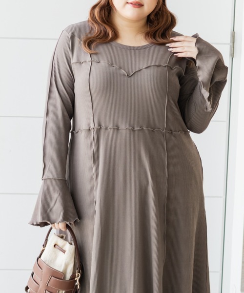 CLETTE(クレット)の「CLETTEオリジナルメロー切替リブワンピース(ワンピース・レディース・モカ/ワイン/チャコールグレー・LL/3L/4L)」の13枚目の写真