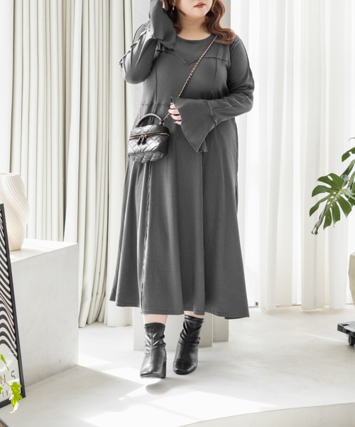 CLETTE(クレット)の「CLETTEオリジナルメロー切替リブワンピース(ワンピース・レディース・モカ/ワイン/チャコールグレー・LL/3L/4L)」の4枚目の写真