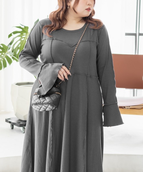 CLETTE(クレット)の「CLETTEオリジナルメロー切替リブワンピース(ワンピース・レディース・モカ/ワイン/チャコールグレー・LL/3L/4L)」の7枚目の写真