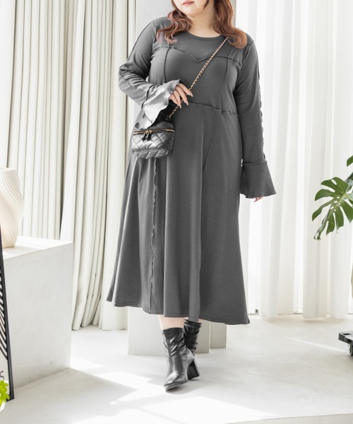CLETTE(クレット)の「CLETTEオリジナルメロー切替リブワンピース(ワンピース・レディース・モカ/ワイン/チャコールグレー・LL/3L/4L)」の5枚目の写真