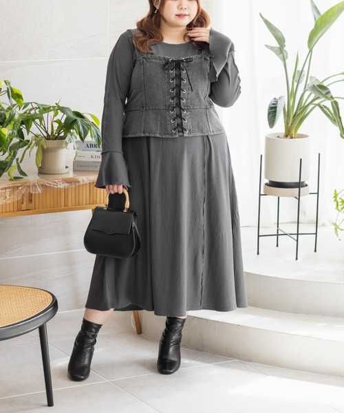 CLETTE(クレット)の「CLETTEオリジナルメロー切替リブワンピース(ワンピース・レディース・モカ/ワイン/チャコールグレー・LL/3L/4L)」の9枚目の写真