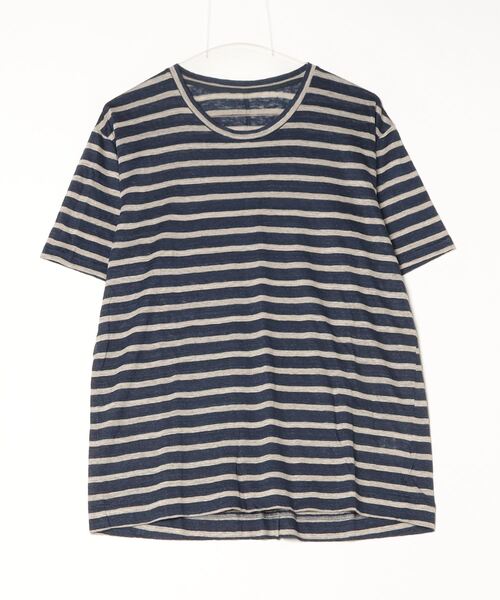suzuki takayuki（スズキタカユキ）の「linen t-shirt（Tシャツ/カットソー・メンズ・ネイビー/ベージュ・02/00/01）」の2枚目の写真