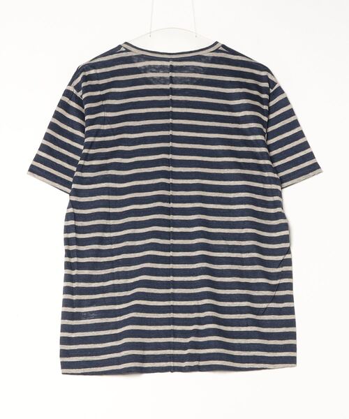 suzuki takayuki（スズキタカユキ）の「linen t-shirt（Tシャツ/カットソー・メンズ・ネイビー/ベージュ・02/00/01）」の3枚目の写真