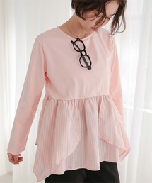 レディースのTシャツ/カットソー（ピンク/桃色系・フリル