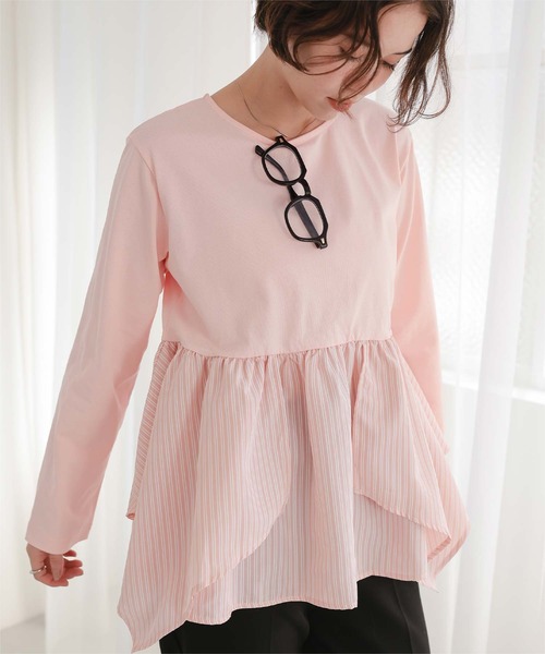 titivate(ティティベイト)の「異素材イレヘムドッキングカットソー(Tシャツ/カットソー・レディース・ブラック系その他/ピンク/ブラック/オフホワイト/グレー・L/M/S)」の5枚目の写真