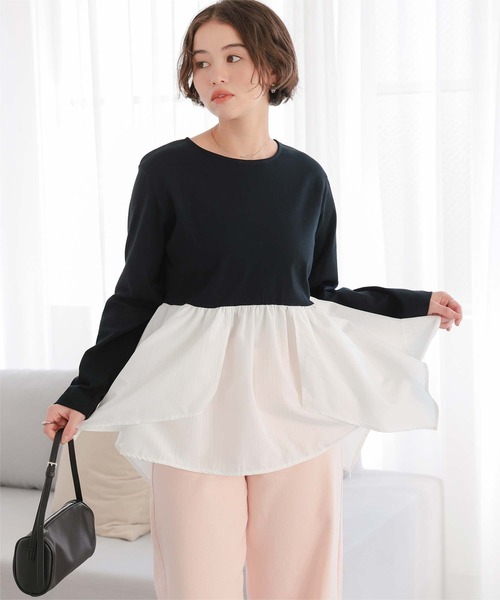 titivate(ティティベイト)の「異素材イレヘムドッキングカットソー(Tシャツ/カットソー・レディース・ブラック系その他/ピンク/ブラック/オフホワイト/グレー・L/M/S)」の3枚目の写真
