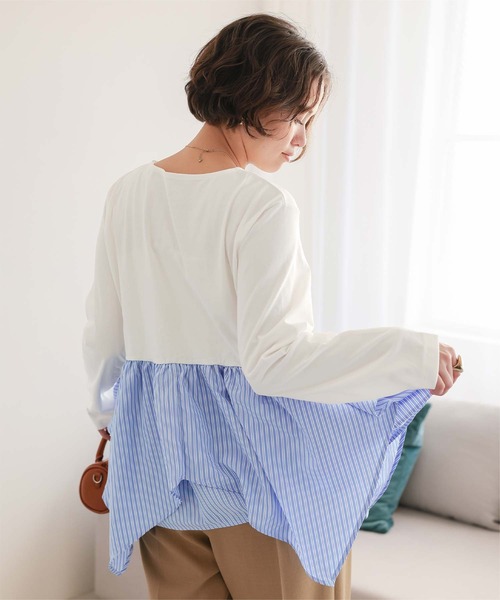 titivate(ティティベイト)の「異素材イレヘムドッキングカットソー(Tシャツ/カットソー・レディース・ブラック系その他/ピンク/ブラック/オフホワイト/グレー・L/M/S)」の10枚目の写真