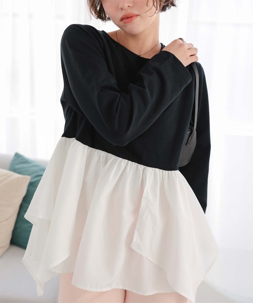 titivate(ティティベイト)の「異素材イレヘムドッキングカットソー(Tシャツ/カットソー・レディース・ブラック系その他/ピンク/ブラック/オフホワイト/グレー・L/M/S)」の11枚目の写真