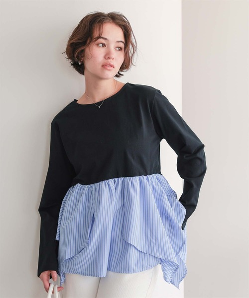 titivate(ティティベイト)の「異素材イレヘムドッキングカットソー(Tシャツ/カットソー・レディース・ブラック系その他/ピンク/ブラック/オフホワイト/グレー・L/M/S)」の6枚目の写真