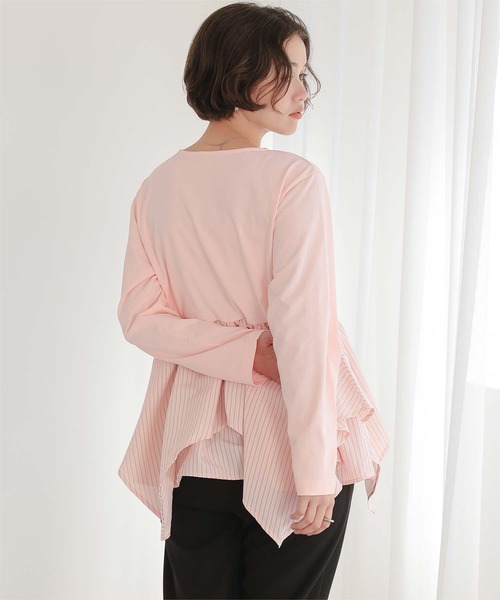 titivate(ティティベイト)の「異素材イレヘムドッキングカットソー(Tシャツ/カットソー・レディース・ブラック系その他/ピンク/ブラック/オフホワイト/グレー・L/M/S)」の8枚目の写真