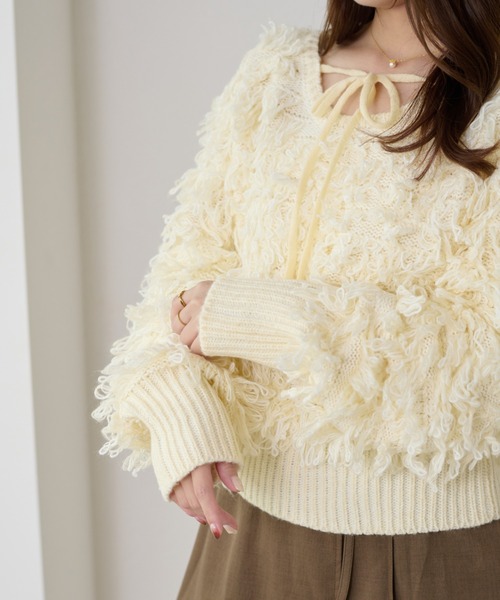 エムズグレイシー❤︎リボンコサージュ付きフリンジニット　42 エムズグレイシー❤︎リボンコサージュ付きフリンジニット 42 エムズ