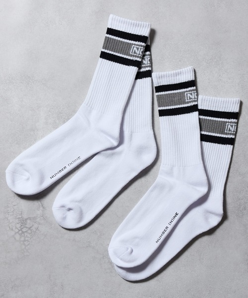 NUMBER (N)INE(ナンバーナイン)の「100% FINE COTTON N(N) BOX LOGO 2 PACK RIB LINE SOCKS / ファイン コットン100% ワンポイント N(N)ボックスロゴ 2パック リブ ライン ソックス(ソックス/靴下・メンズ・ホワイト/ブラック・25~27cm)」の11枚目の写真