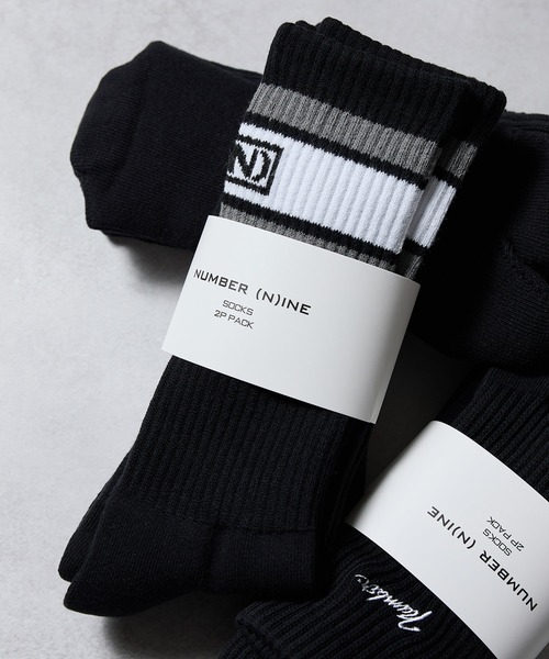 NUMBER (N)INE(ナンバーナイン)の「100% FINE COTTON N(N) BOX LOGO 2 PACK RIB LINE SOCKS / ファイン コットン100% ワンポイント N(N)ボックスロゴ 2パック リブ ライン ソックス(ソックス/靴下・メンズ・ホワイト/ブラック・25~27cm)」の5枚目の写真