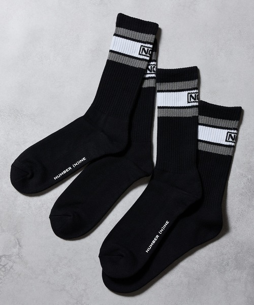 NUMBER (N)INE(ナンバーナイン)の「100% FINE COTTON N(N) BOX LOGO 2 PACK RIB LINE SOCKS / ファイン コットン100% ワンポイント N(N)ボックスロゴ 2パック リブ ライン ソックス(ソックス/靴下・メンズ・ホワイト/ブラック・25~27cm)」の6枚目の写真