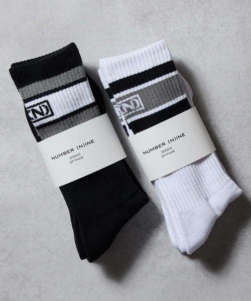 NUMBER (N)INE(ナンバーナイン)の「100% FINE COTTON N(N) BOX LOGO 2 PACK RIB LINE SOCKS / ファイン コットン100% ワンポイント N(N)ボックスロゴ 2パック リブ ライン ソックス(ソックス/靴下・メンズ・ホワイト/ブラック・25~27cm)」の9枚目の写真