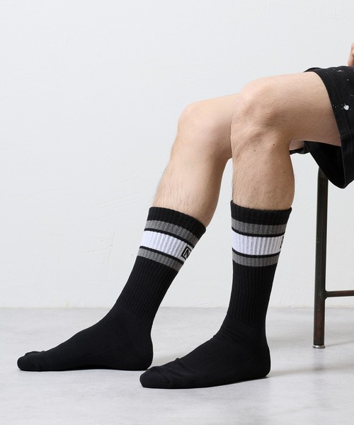 NUMBER (N)INE(ナンバーナイン)の「100% FINE COTTON N(N) BOX LOGO 2-PACK RIB LINE SOCKS / ファイン コットン100% ワンポイント N(N)ボックスロゴ 2パック リブ ライン ソックス(ソックス/靴下・メンズ・ホワイト/ブラック・25~27cm)」の14枚目の写真