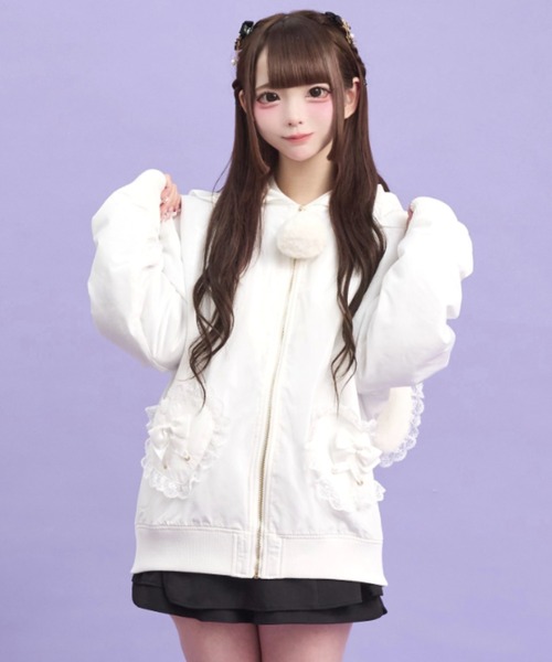 Secret Honey（シークレットハニー）の「うさ耳ハートポケットブルゾン（ブルゾン・レディース・オフホワイト/ブラック・MEDIUM）」の4枚目の写真