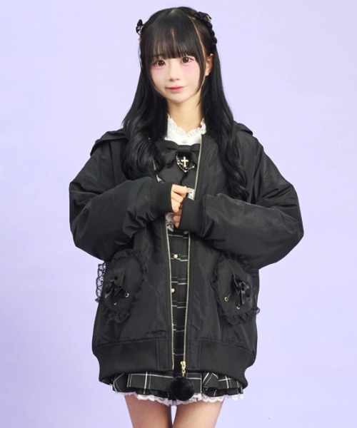 Secret Honey（シークレットハニー）の「うさ耳ハートポケットブルゾン（ブルゾン・レディース・オフホワイト/ブラック・MEDIUM）」の8枚目の写真