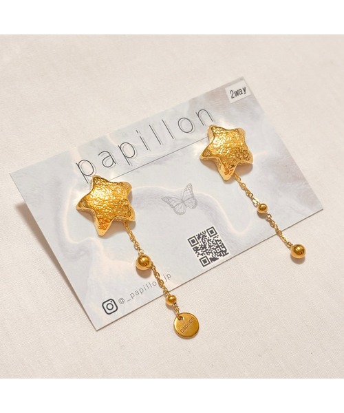 tone（トーン）の「【papillon】2wayスターピアス(MA)（ピアス（両耳用）・レディース・ゴールド・FREE）」の2枚目の写真