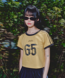 LMR（エルエムアール）の「ナンバー レタリング クロップ リンガー Tシャツ マスタード（Tシャツ/カットソー）」