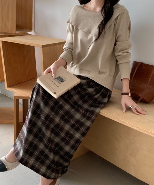 ABITOKYO(アビトーキョー)の「異素材チェックドッキングニットワンピース(ワンピース・レディース・ベージュ/グレー・FREE)」の14枚目の写真