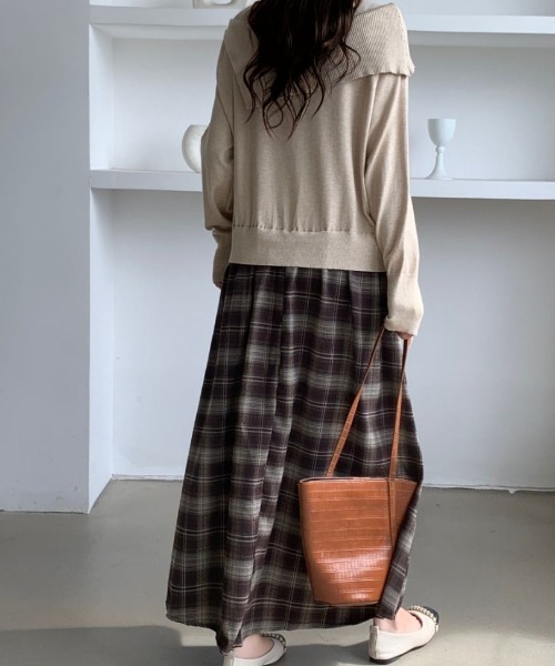 ABITOKYO(アビトーキョー)の「異素材チェックドッキングニットワンピース(ワンピース・レディース・ベージュ/グレー・FREE)」の19枚目の写真