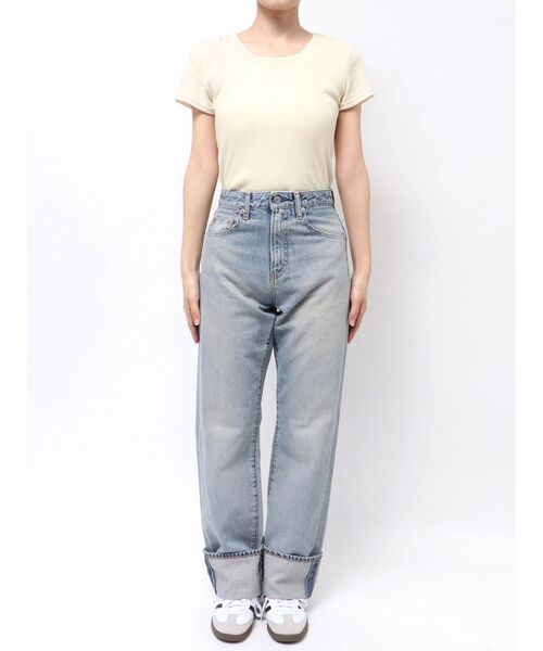 セール】ハイウエストロールアップスリムデニム（デニムパンツ