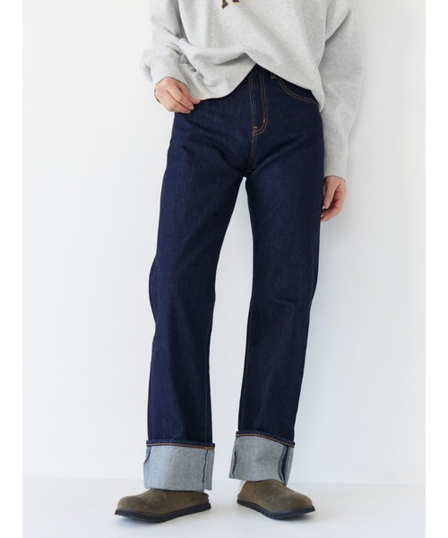 Ungrid(アングリッド)の「ハイウエストロールアップスリムデニム(デニムパンツ・レディース・インディゴブルー/ブルー・24inch/25inch/26inch)」の3枚目の写真