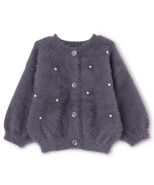 petit main（プティマイン）の「【リンク】シャギーニットカーディガン（カーディガン/ボレロ・キッズ・チャコール/アイボリー/ライトピンク・L(120-130cm)/S(80-90cm)/M(100-110cm)）」の2枚目の写真