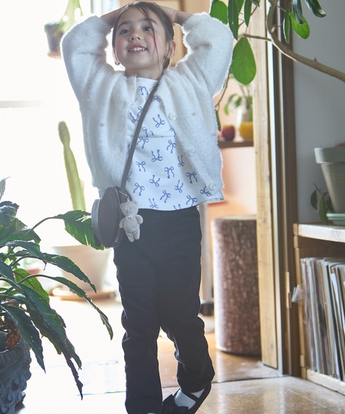 petit main（プティマイン）の「【リンク】シャギーニットカーディガン（カーディガン/ボレロ・キッズ・チャコール/アイボリー/ライトピンク・L(120-130cm)/S(80-90cm)/M(100-110cm)）」の6枚目の写真