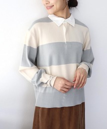 強撚ニットポロトップス