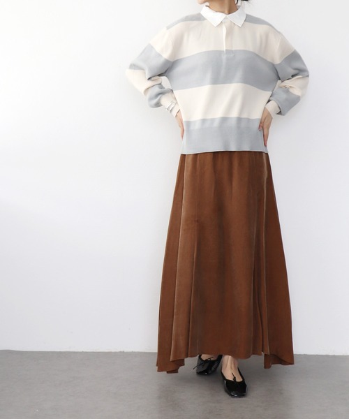 Jines(ジネス)の「強撚ニットポロトップス(ニット/セーター・レディース・ベージュ/チャコールグレー・38)」の10枚目の写真
