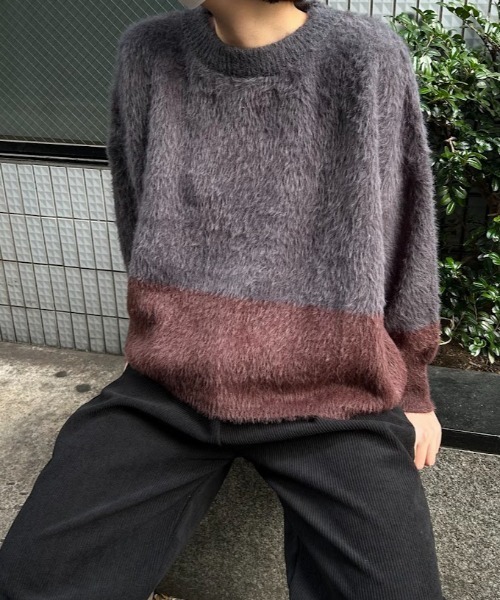 B.R.U（ブル）の「ブロッキングカラーシャギーニット（ニット/セーター・メンズ・チャコールグレー/ブラック/グレー・FREE）」の3枚目の写真