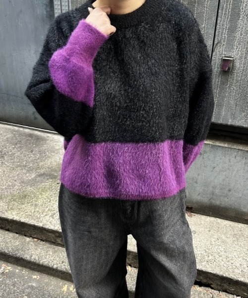 B.R.U（ブル）の「ブロッキングカラーシャギーニット（ニット/セーター・メンズ・チャコールグレー/ブラック/グレー・FREE）」の4枚目の写真