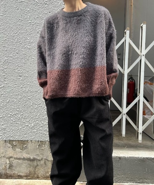 B.R.U（ブル）の「ブロッキングカラーシャギーニット（ニット/セーター・メンズ・チャコールグレー/ブラック/グレー・FREE）」の6枚目の写真
