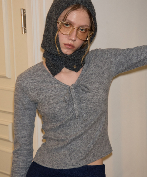 SALON DE YOHN(サロンドヨーン)の「V-neck Ribbon Shirring Knit_ Gray(ニット/セーター・レディース・その他・SMALL/MEDIUM)」の3枚目の写真
