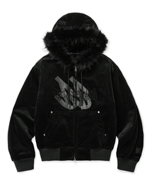 W BB CORDUROY HOOD FUR TRIMMING JUMPER - BLACK