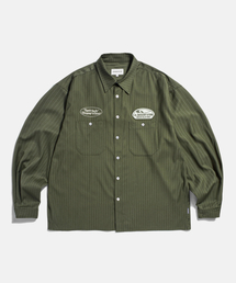 ESPIONAGE（エスピオナジ）の「Striped Work Shirt(Grocery) Olive（シャツ/ブラウス）」