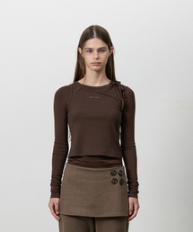THREE TO EIGHTY（スリートゥエイティー）の「KNOTTED STRAP LAYERED TEE BROWN（Tシャツ/カットソー）」