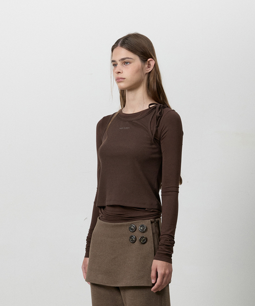 THREE TO EIGHTY(スリートゥエイティー)の「KNOTTED STRAP LAYERED TEE BROWN(Tシャツ/カットソー・レディース・その他・FREE)」の2枚目の写真