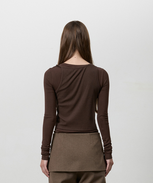 THREE TO EIGHTY(スリートゥエイティー)の「KNOTTED STRAP LAYERED TEE BROWN(Tシャツ/カットソー・レディース・その他・FREE)」の3枚目の写真