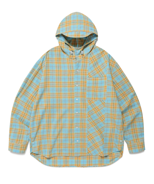 Cavish(カビシ)の「CHECK SHIRT HOODIE BLUE(CV2ESUW320A)(シャツ/ブラウス・レディース・ブルー・MEDIUM/LARGE)」の1枚目の写真