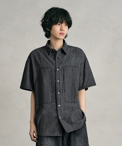 DECET(デケト)の「デニムカーペンターショートシャツ DCSH011ブラック(シャツ/ブラウス・メンズ・その他・SMALL/MEDIUM/LARGE)」の2枚目の写真