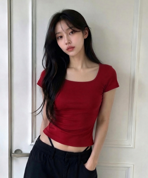 DEAR,ME（ディアミー）の「スリムフィットスクエアネックTシャツ[レッド]（Tシャツ/カットソー・レディース・その他・SMALL/MEDIUM/LARGE）」の11枚目の写真