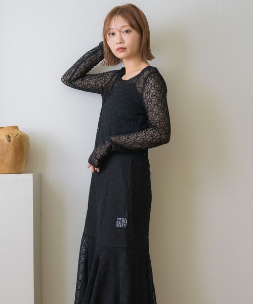 RETRO GIRL(レトロガール)の「レースレイヤードロングOP(ワンピース・レディース・ブラック/ナチュラル・FREE)」の14枚目の写真