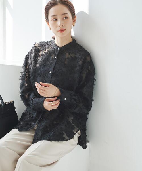 URBAN RESEARCH（アーバンリサーチ）の「カットジャガードバンドカラーシャツ（シャツ/ブラウス・レディース・オフホワイト/ブラック・FREE）」の12枚目の写真