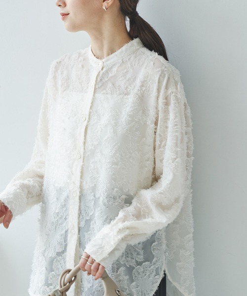 URBAN RESEARCH（アーバンリサーチ）の「カットジャガードバンドカラーシャツ（シャツ/ブラウス・レディース・オフホワイト/ブラック・FREE）」の6枚目の写真